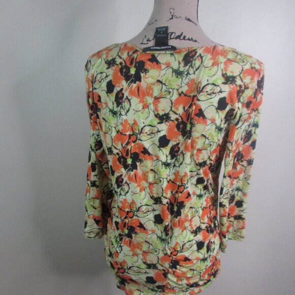 Ellen Tracy Blouse M Floral 3/4 Sleeve - Picture 7 of 11